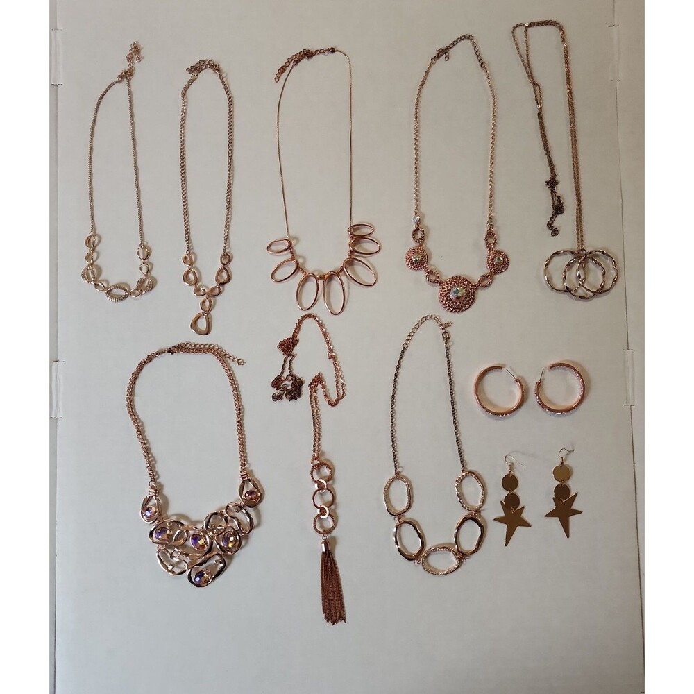 10-Piece Rose Gold & Gold Jewelry Bundle | Tassel & Statement Necklace Set